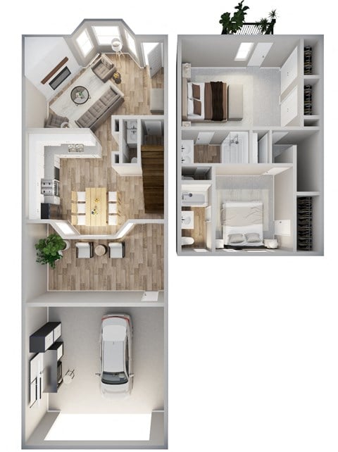 Floor plan for 2 beds, 2 baths, 1280 sqft
